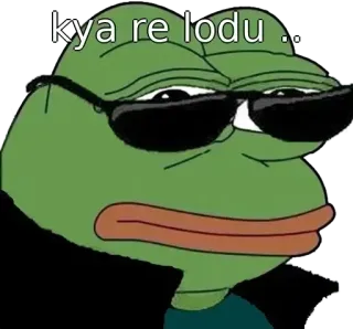 😒 Pepe the Frog kya re lodu . . Pepe, kikker, meme, zonnebril, gangster, belediging whatsapp sticker