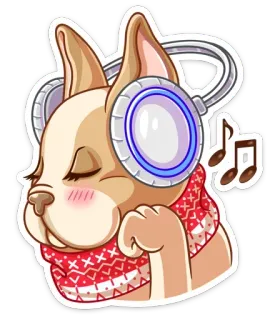 🎶 собака, щенок, музыка, наушники, шарф, милый, мультфильм telegram sticker