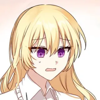 🥡 Anime, Mangá, Mulher, Cabelo loiro, Olhos roxos, Confusa telegram sticker