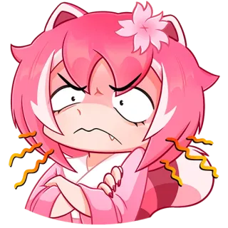 😠 sticker, anime, angry, pink hair, cartoon, cat, emoji telegram sticker