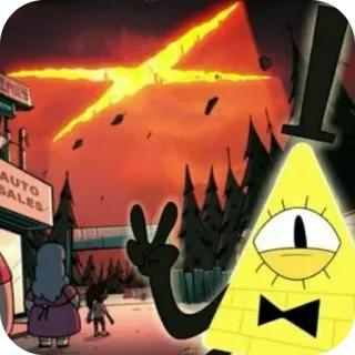 🔥 Bill Cipher Gravity Falls บิล ไซเฟอร์, Gravity Falls, การ์ตูน, สีเหลือง, สามเหลี่ยม, ตา telegram sticker