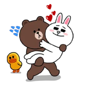 ❤ Brown, Cony LINE FRIENDS LINE FRIENDS, bear, rabbit, love, hug, cartoon telegram sticker