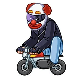 🤡 clown, motorcycle, helmet, riding, cartoon, character, sticker telegram sticker