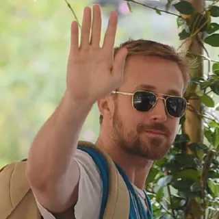 ✋ Ryan Gosling diễn viên, người nổi tiếng, chân dung, đàn ông, kính râm, vẫy tay telegram sticker