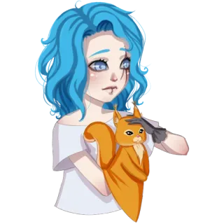 🤗 cartoon, meisje, eekhoorn, blauw haar, schattig telegram sticker