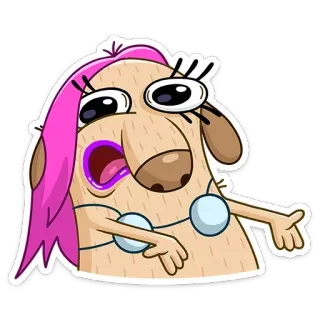 ❓ anjing, kartun, rambut pink, lucu, ekspresi whatsapp sticker