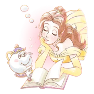 📚 Belle Beauty and the Beast เบลล์, โฉมงามกับเจ้าชายอสูร, ดิสนีย์, การ์ตูน, เจ้าหญิง, การอ่าน telegram sticker