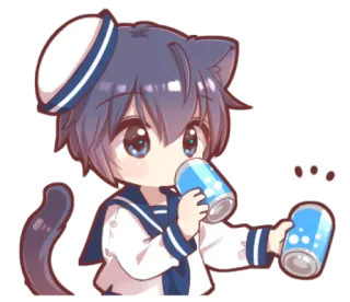 ⛸ จิบิ, อนิเมะ, เด็กผู้ชายหูแมว, คาวาอิ, เครื่องดื่ม, โซดา telegram sticker