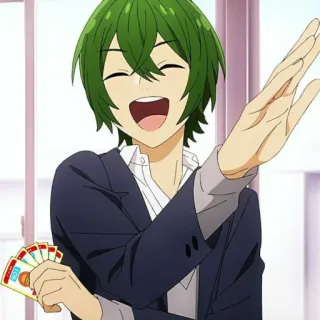 😄 Anime, Chico, Pelo Verde, Feliz, Cartas telegram sticker
