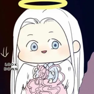 ☁️ LOOK DOWN ángel, halo, mono, dibujos animados, alas, mirando hacia abajo whatsapp sticker