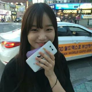💘 30 월드엑스포 부산 fille, femme, sourire, téléphone, préparer café, expo Busan telegram sticker