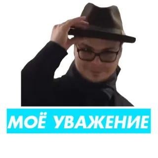 🤙 МОЁ УВАЖЕНИЕ Mann, Hut, Brille, Respekt, russisch whatsapp sticker
