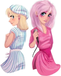 👭 иллюстрация, женщины, мультфильм, розовый, блондинка, микрофон, персонажи telegram sticker
