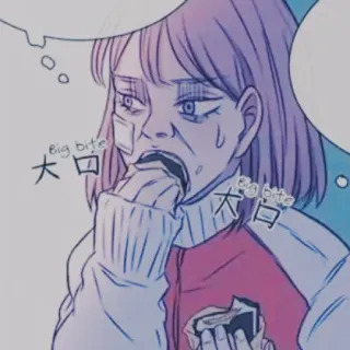 🏳️‍⚧️ 大口 donna, mangiare, cartone animato, mordere, affamato, snack, giapponese telegram sticker