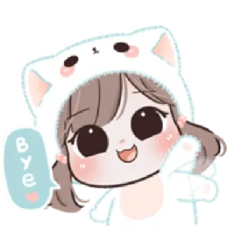 👋 Bye cartone animato, carino, ragazza, arrivederci, gatto, cappello whatsapp sticker