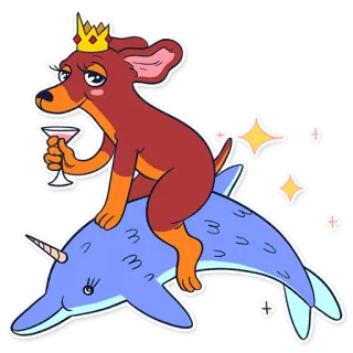 🐬 anjing, lumba-lumba, mahkota, hewan, pesta, kartun telegram sticker