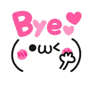 ✌ Bye kawaii, mignon, rose, salut, coeurs, dessin animé whatsapp sticker