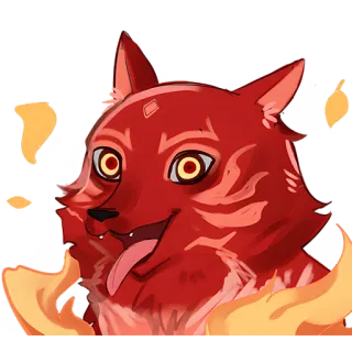 🤪 늑대, 여우, 불, 만화, 동물, 빨간색 telegram sticker