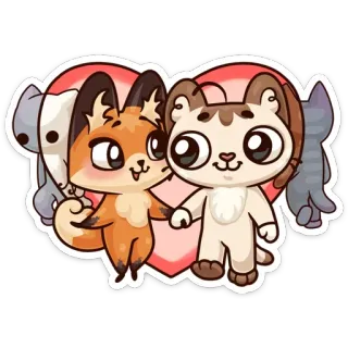 ☺ mignon, renard, chat, animaux, coeur, dessin animé telegram sticker