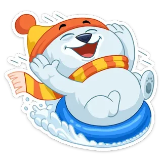 😂 ホッキョクグマ, 冬, 雪, そり, 漫画, 動物, 楽しい telegram sticker
