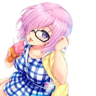🍦 fille anime, glace, lunettes, dessin animé, mignon, cheveux roses telegram sticker