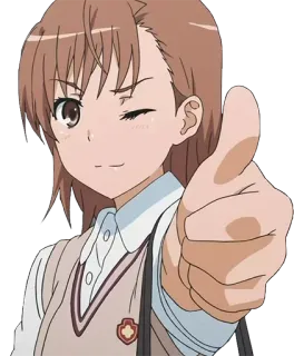 😉 Misaka Mikoto A Certain Scientific Railgun anime, kciuk w górę, dziewczyna, postać, uroczy, mrugnięcie telegram sticker