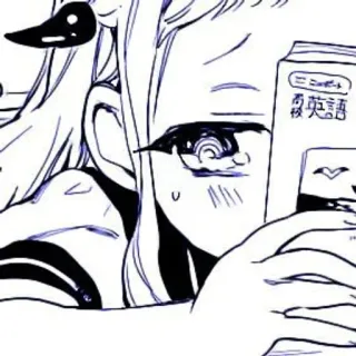 🫐 英文 Anime, Ragazza, Studio, Libro, Monocromatico telegram sticker