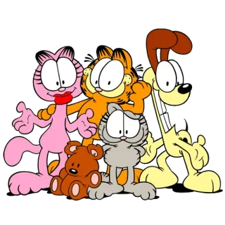 👨‍👩‍👧‍👦 Garfield cat, cartoon, friends, comic, odious, arlene, nermal whatsapp sticker