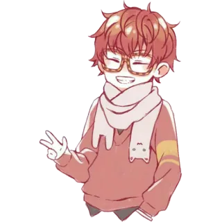 😁 707 Mystic Messenger anime, mystic messenger, 707, saeyoung choi, peace sign, glasses, kawaii telegram sticker