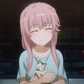 😕 anime, chica, pelo rosa, sonriendo, gato, linda telegram sticker