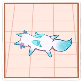 😖 zorro, lindo, animal, dibujo animado, alas, flor telegram sticker