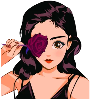 🌹 mujer, flor, rosa, belleza, chica, ilustración, retrato, anime telegram sticker