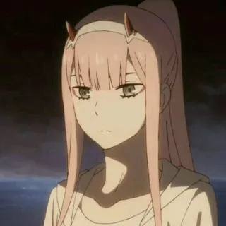 😕 Zero Two Darling in the Franxx Anime, Postać, Różowe włosy, Rogi, Zero Two telegram sticker