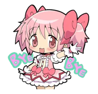 ☘️ Madoka Kaname Puella Magi Madoka Magica BYE BYE Anime, Ragazza, Carina, Chibi, Addio, Arrivederci telegram sticker