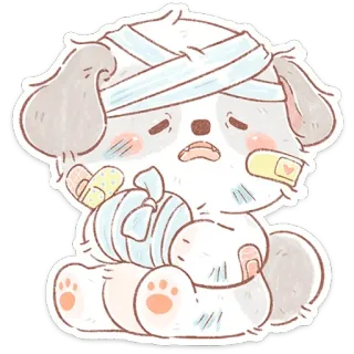 🐶 dog, puppy, injured, bandages, cute, sad, cartoon telegram sticker