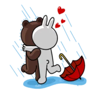 🌧 Brown, Cony любовь, дождь, зонт, мило, пара, объятия whatsapp sticker