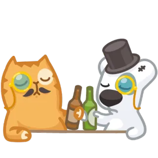 🍻 dieren, kat, beer, drinken, monocle, hoed, bar whatsapp sticker
