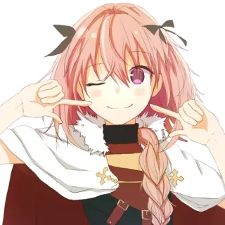 😉 Astolfo Anime, Manga, Mignon, Personnage, Cheveux roses, Clin d'oeil telegram sticker