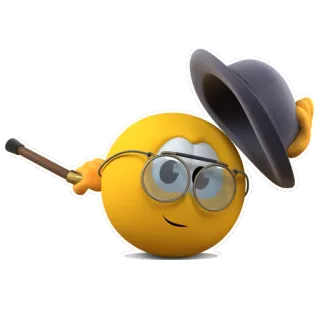 🎩 อิโมจิ, เก่า, หมวก, ไม้เท้า, แว่นตา, สีเหลือง telegram sticker