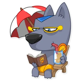 🍹 개, 휴가, 해변, 독서, 음료, 휴식, 여름, 만화 telegram sticker