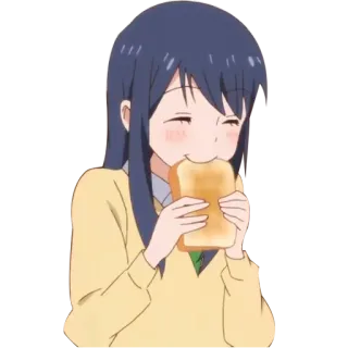 😚 anime, girl, eating, bread, happy telegram sticker