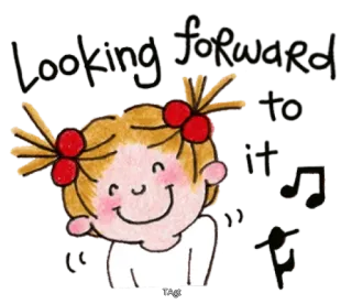 🤓 Looking forward to it! feliz, menina, fofa, sorriso, música, otimista whatsapp sticker
