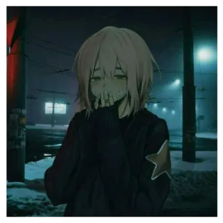 💙 Anime, Hiver, Neige, Rue, Nuit, Triste, Manga telegram sticker