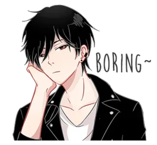 😶 BORING~ anime, znudzony, emo, nastolatek, naklejka, kreskówka whatsapp sticker