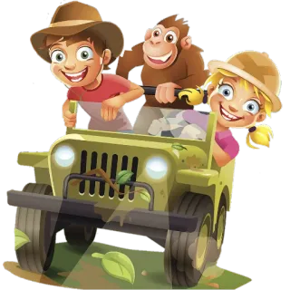 🤠 bambini, avventura, cartoni animati, animali, safari, viaggio, jeep telegram sticker
