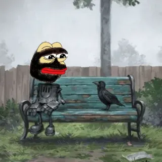 🐸 Pepe the Frog pepe the frog, meme, crow, bench, illustration, cartoon telegram sticker