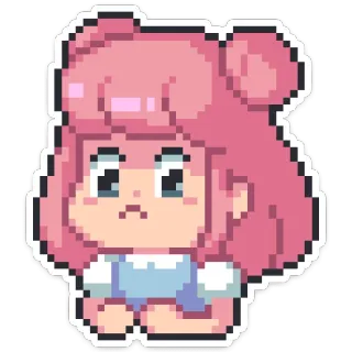 ☹️ Pixel art, Carino, Capelli rosa, Cartone animato, Personaggio, Pixelato telegram sticker