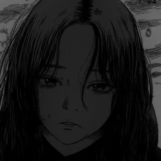 🖤 动漫女孩, 悲伤, 漫画, 情感, 黑白, 肖像 telegram sticker