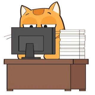 🐱 chat, bureau, bureau, ordinateur, travail, papiers, animal, dessin animé whatsapp sticker