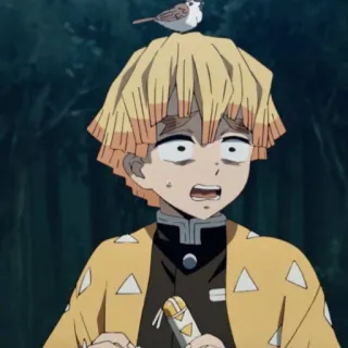💛 Zenitsu Agatsuma Demon Slayer anime, manga, demon slayer, zenitsu, scared, bird, cute whatsapp sticker
